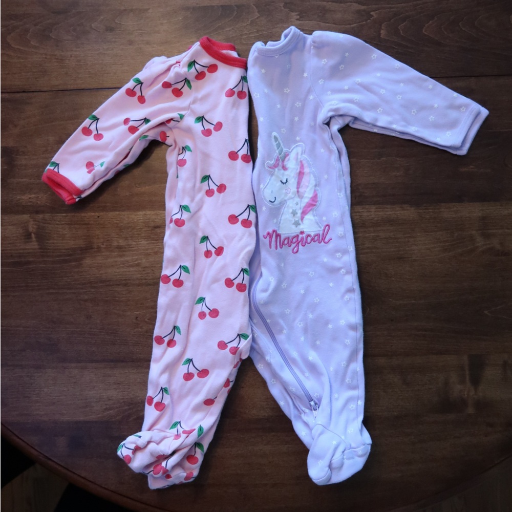 Wonder Nation Unicorn and Cherry Print Kids Footed Sleeper Pajamas, Size 3-6
